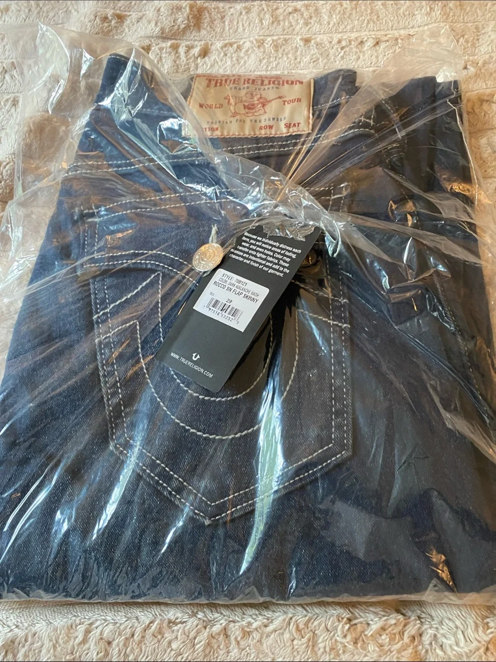 NWT, True Religion Men’s Indigo Slim Straight Jeans with Contrast Stitching
